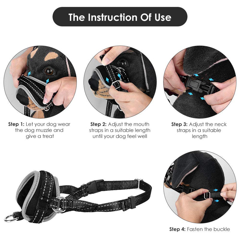 [Australia] - SlowTon Dog Muzzle, Update More Comfortable Prevent from Biting Barking Chewing Behavior Training Adjustable Soft Reflective Quick Fit Nylon Dog Mouth Cover for Medium Large Dog Black 