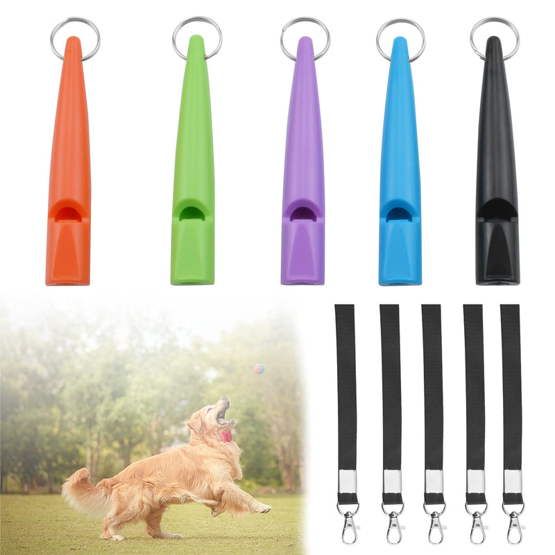 ROLLMOSS 5 Pcs Dog Whistle to Stop Barking Neighbors Dog, High Pitch Plastic Dog Whistle to Make Dogs Come to You, Silent Dog Whistle, Professional Dog Whistle Training with Lanyards and Key Rings - PawsPlanet Australia