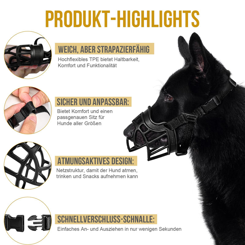OneTigris muzzle, soft muzzle for dogs, durable rubber, adjustable webbing, suitable for muzzles of medium and large dogs, preventing barking, biting and chewing (M) M - PawsPlanet Australia