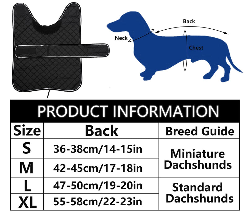 Warm Thermal Quilted Dachshund Coat, Dog Winter Coat with Warm Fleece Lining, Outdoor Dog Apparel with Adjustable Bands-Black-S S Black - PawsPlanet Australia