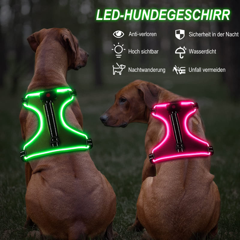 Bpawser Light Up Dog Harness LED Dog Harness No-Pull with Handle Rechargeable Lighted Dog Vest Harness Dog Harness for X-Small Small Medium Large X-Large Size (Pink,L) L Pink - PawsPlanet Australia