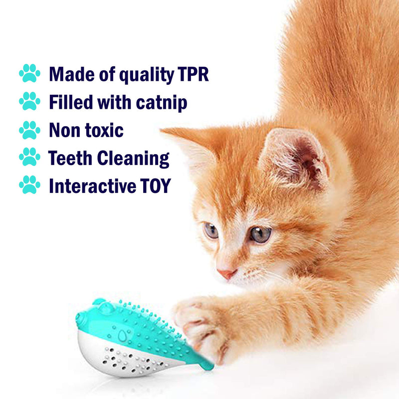 [Australia] - OOKU Cat Toothbrush Toys | Interactive Fish Shaped Cat Toy for Indoor Cats Kitten Built-in Small Bell | Tough Cat Toothbrush Nontoxic | Rubber Cat Teething Chew Toys for Molar Venting & Teeth Cleaning 