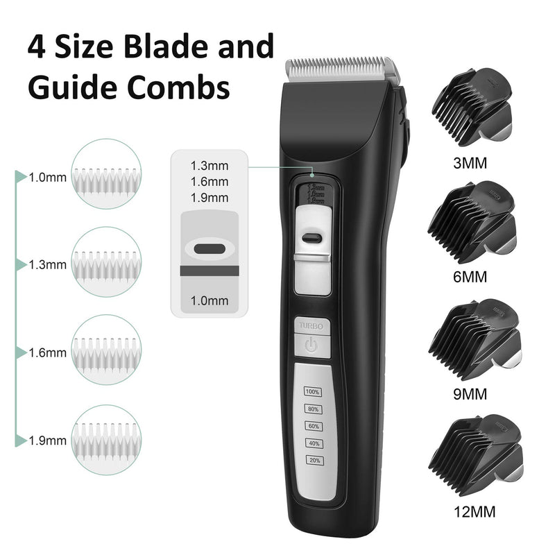 Bousnic Dog Clippers 2-Speed Cordless Pet Hair Grooming Clippers Kit - Professional Rechargeable for Small Medium Large Dogs Cats and Other Pets (Black) - PawsPlanet Australia