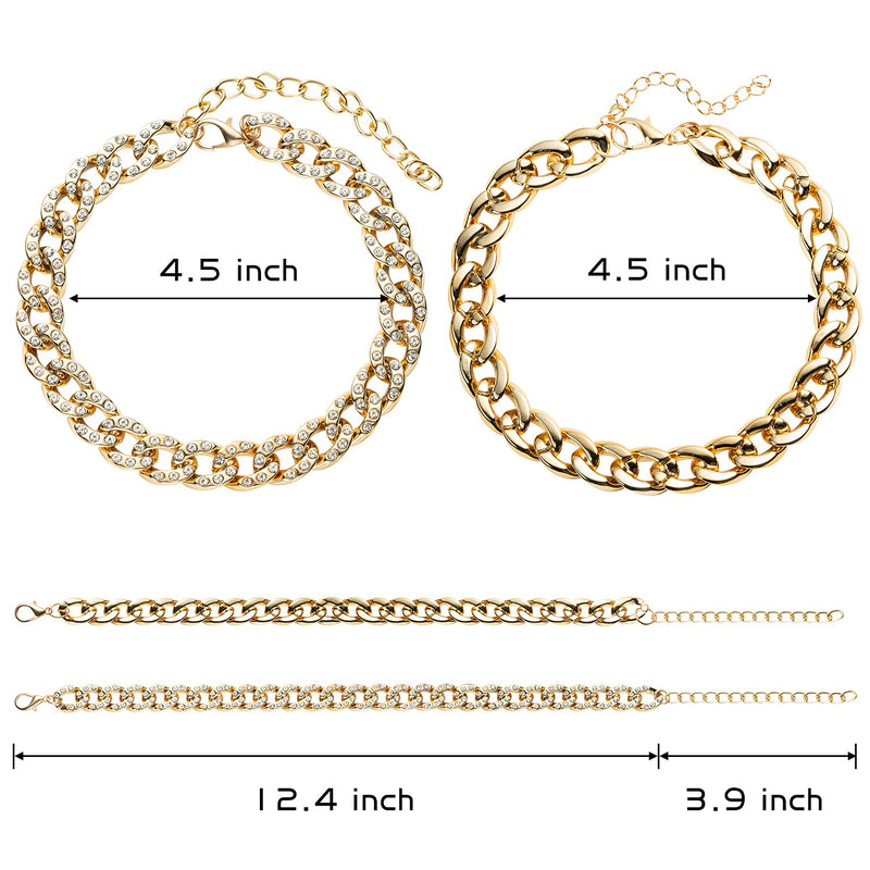 3sscha 2Pcs Cuban Rhinestone Chain Dog Collars Lightweight Adjustable Decorative Gold Color Photo Prop Accessories Outfits Diamond Puppy Necklace for Small Medium Dogs Cats (Not for Walking Chain) - PawsPlanet Australia