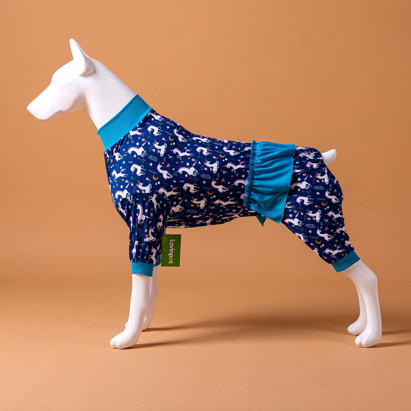 LovinPet Large Dog Clothes Post Surgery Wear/Lightweight Pitbull Dog Pajamas/Full Coverage Dog Pjs/Mermaids & Unicorns Blue/White Prints/Lightweight Pullover Pet Pajamas Medium - PawsPlanet Australia