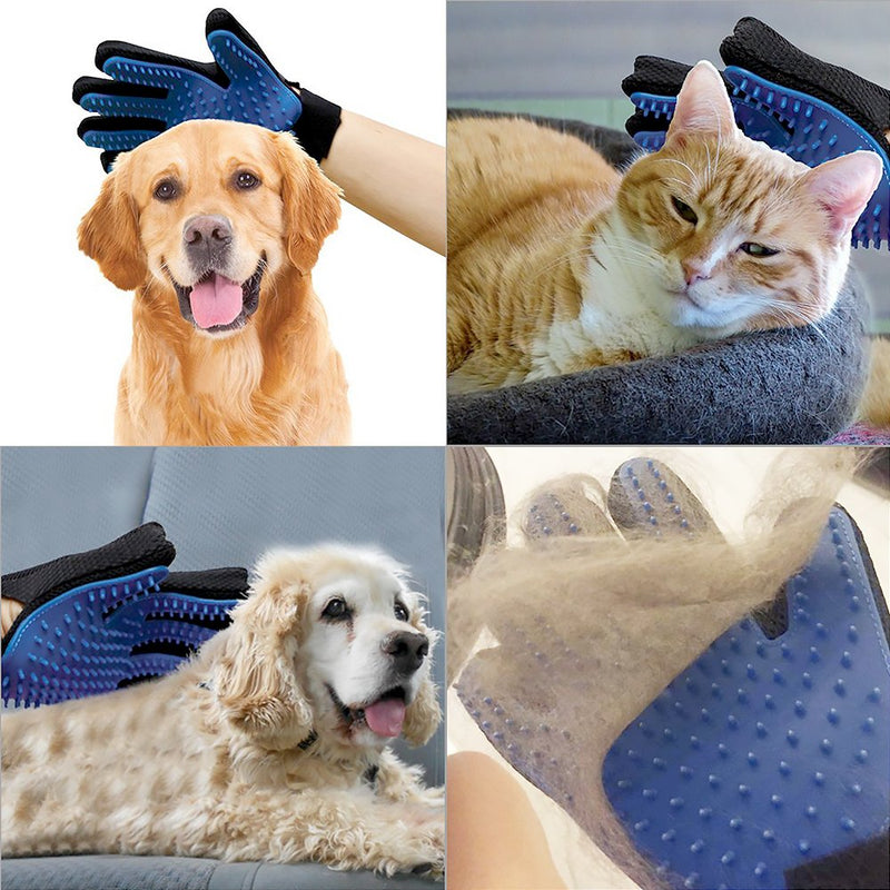 [Australia] - VIZPET Pet Grooming Glove - Dog Brush Deshedding Glove Pet Hair Remover Pet Mitt Massage Tool for Dogs,Cats,Small Animals Blue 