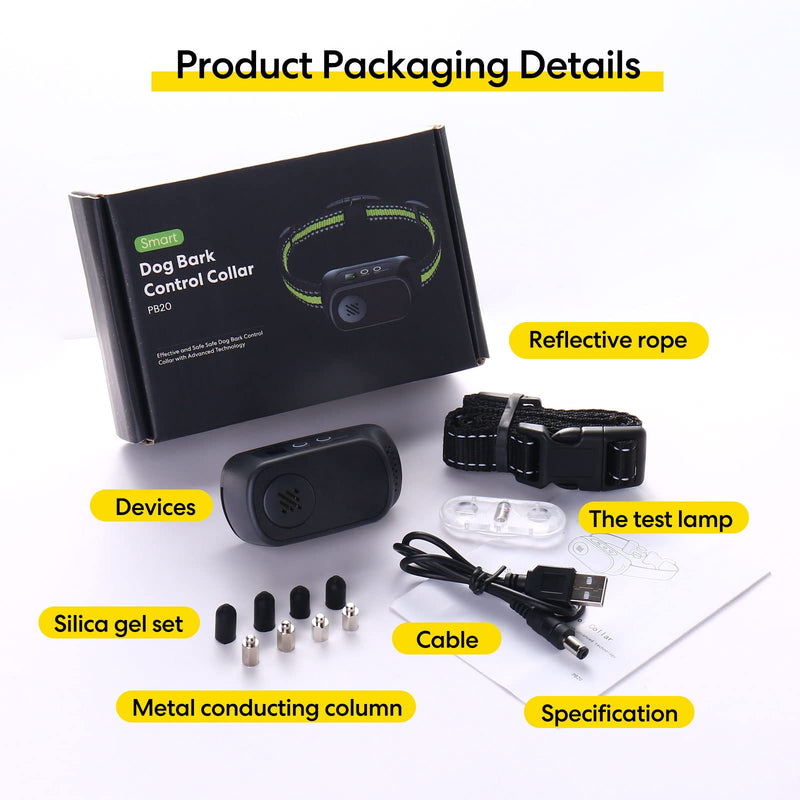 BSOMM Dog Bark Collar,Humane Rechargeable Anti Barking Training Collar with 5 Adjustable Sensitivity and Intensity Beep Vibration Shock for Small Large Dogs,No Remote,7-150lbs with No Shock Mode Green+Black - PawsPlanet Australia