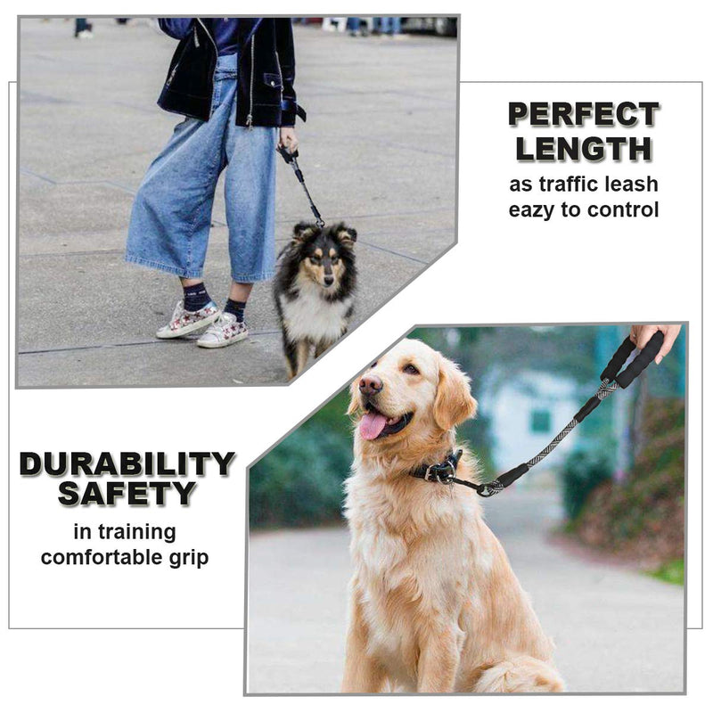 [Australia] - Mycicy Short Dog Leash- 18 Inch Rope Traffic Leash with Padded Handle- 1/2” Strong Nylon Tab Leash for Medium Large Dogs Training Walking 1/2"(D) x 18"(L) Black 
