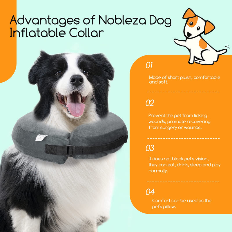 Nobleza - Inflatable neck collar for dogs and cats, adjustable protective collar for dogs, comfortable protective collar with Velcro fastener for pets, cats, dogs after surgery and injuries (grey, S) 6-10 inches (15-25.5 cm) grey - PawsPlanet Australia