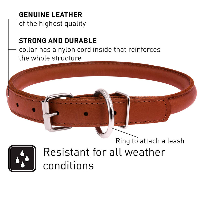 [Australia] - WAUDOG Rolled Leather Dog Collar for Small Pets - Durable Steel D-Ring and Metal Buckle - Bright, Comfortable Accessory for Pom, Chihuahua, Shih Tzu, Yorkie, Pug, Puppy Plus 7 3/4" - 9 4/5" Neck * 1/3" Wide Brown 