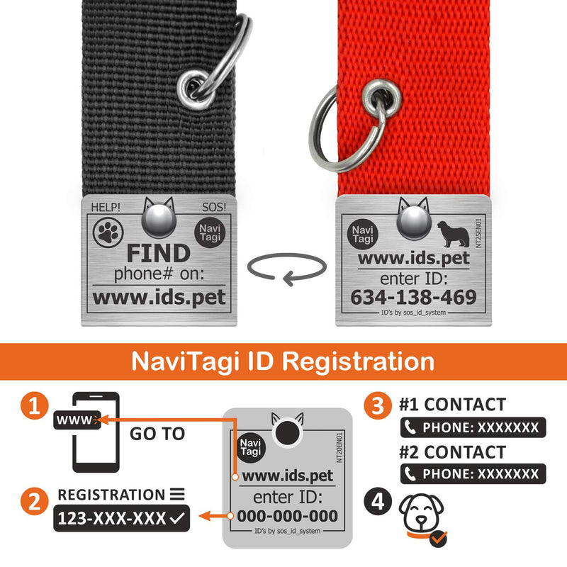 [Australia] - NaviTagi Dog Collar for Small Medium Large Dogs. Personalized w/ID Number. Silent ID Tag, 2 Phones Updatable Online, Name Safe. Rabies/License Pet Tags No Jingle Holder. Nylon No Edges Comfort Design Red 