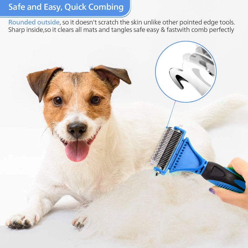 N\S Pet Grooming Tool Double-Sided Undercoat Rake,Safe Dematting Comb,Easy Mats & Tangles Removing Effective Removing Knots for Cats, Dogs Blue - PawsPlanet Australia