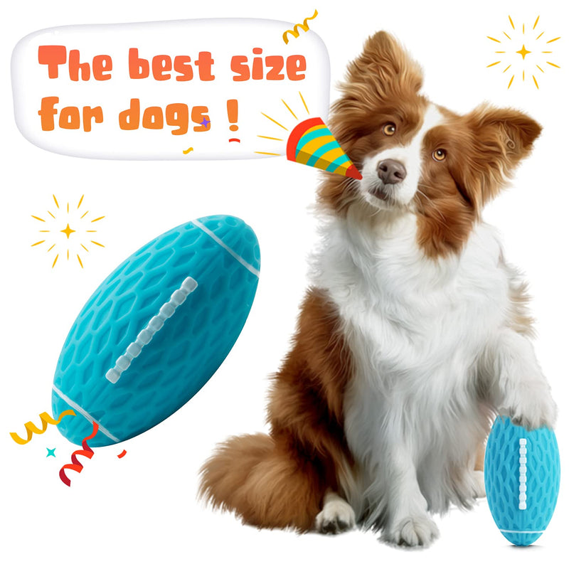 XY-WQ Dog Squeaky Toys, Rubber Chew Ball with Squeaker, Almost Indestructible Tough Durable Pet Toys for Aggressive Chewers, Medium and Large Breed (Rugby Football Shaped) Blue - PawsPlanet Australia