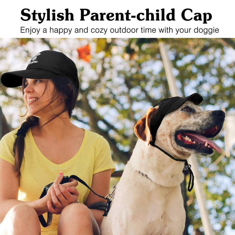 [Australia] - Pawaboo Dog Parent-Child Hats, Pet's Mom/Dad Baseball Cap Set, Dog Visor Cap Sun Protection Hats with Ear Holes and Adjustable Strap, Family Matching Hats for Owner and Lovely Pet Medium Size Black 