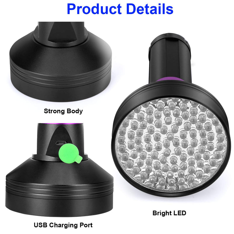 UV Black Light Flashlight Rechargeable 26650 Powerful 100 LED Pet Dog Cat Urine Detector light UV Blacklight Flashlight for Dried Pet Urine Stains, Scorpions Bed Bugs (18 W) - PawsPlanet Australia