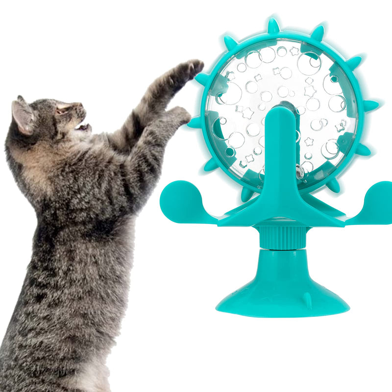 Windmill Cat Toys, Spinning Windmill Leaking Food Toy Interactive Teasing Cat Toy, Turntable Feeder Cat Toy with Suction Cup and Cat Spring Cat Bell Ball (Blue) - PawsPlanet Australia