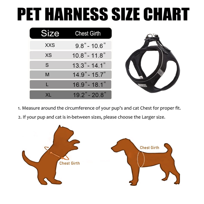 Cat Harness and Leash Set, Breathable Reflective Vest Harness, Escape Proof Cat Harness, Small Large Kitten Puppy, Rabbit Adjustable Outdoor Harness black XXS (Chest: 9.8" - 10.6") - PawsPlanet Australia