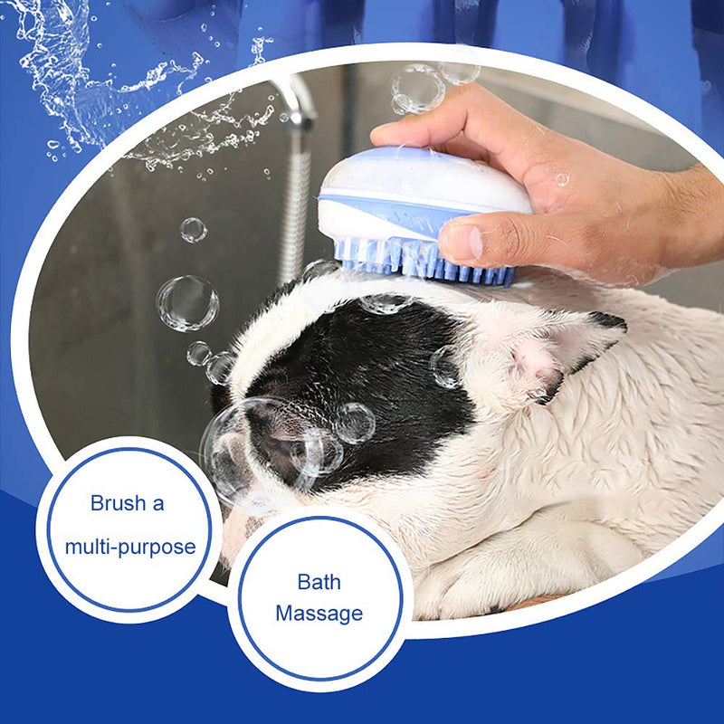 Black & White 2 in 1 Pet Brush Bath Massage Brush,Shampoo Dispenser for Pet Grooming,Deshedding Soft Silicone Bristles Perfect for Washing,Massaging Hair,Remove Loose Fur (Blue) Blue - PawsPlanet Australia