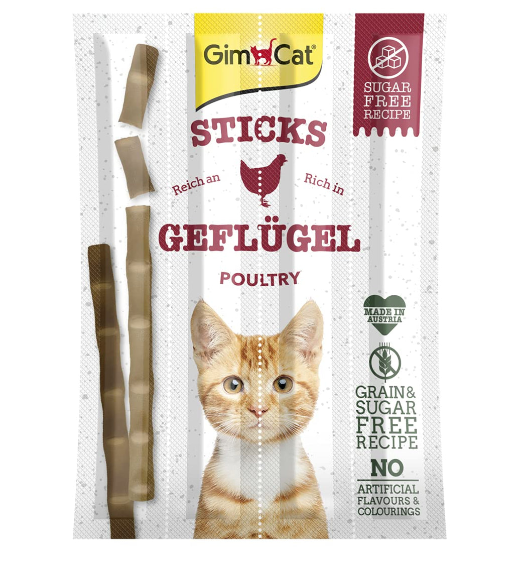 GimCat Sticks Poultry - Soft chewing sticks with a high meat content and no added sugar - 1 pack (1 x 4 sticks) - PawsPlanet Australia