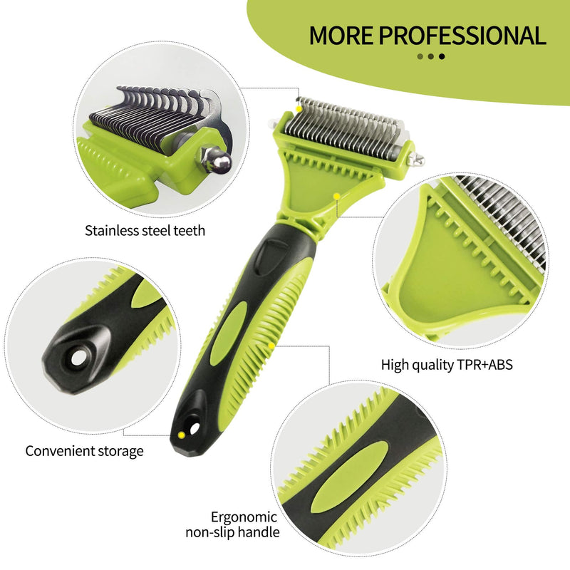 EASTLION Pet Grooming Dematting Comb Tool Kit,12+23 Teeth Double Sided Blade Undercoat Rake Brush,Remove Loose Matts Tangled Short Long Hair for Small Medium Large Dogs Cats Horses(Green) Green - PawsPlanet Australia