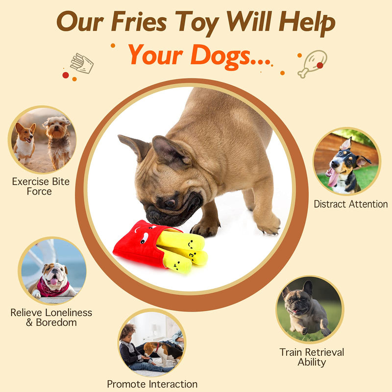 VavoPaw Squeaky Dog Toys, Interactive Plush Dog Toys, Tug of War Dog Chew Toys, Safe Soft Plush Stuffed French Fries Shaped Pet Toys, Pet Biting Training Playing Chew Toys for Puppy Small Medium Dogs - PawsPlanet Australia