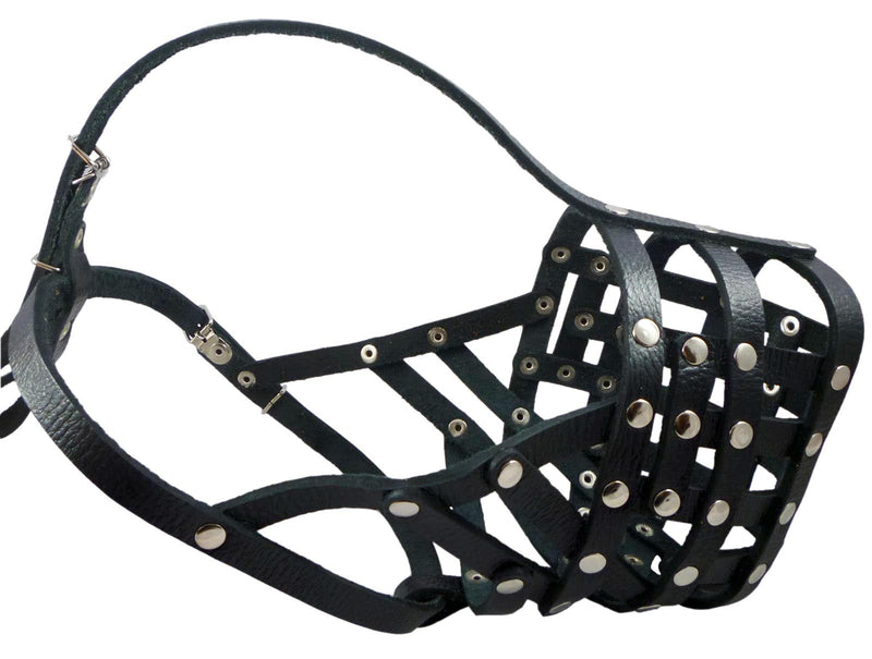 [Australia] - Secure Leather Mesh Basket Dog Muzzle #16 Black - Great Dane, Saint Bernard, Mastiff (Circumference 15.5", Snout Length 4.5") 