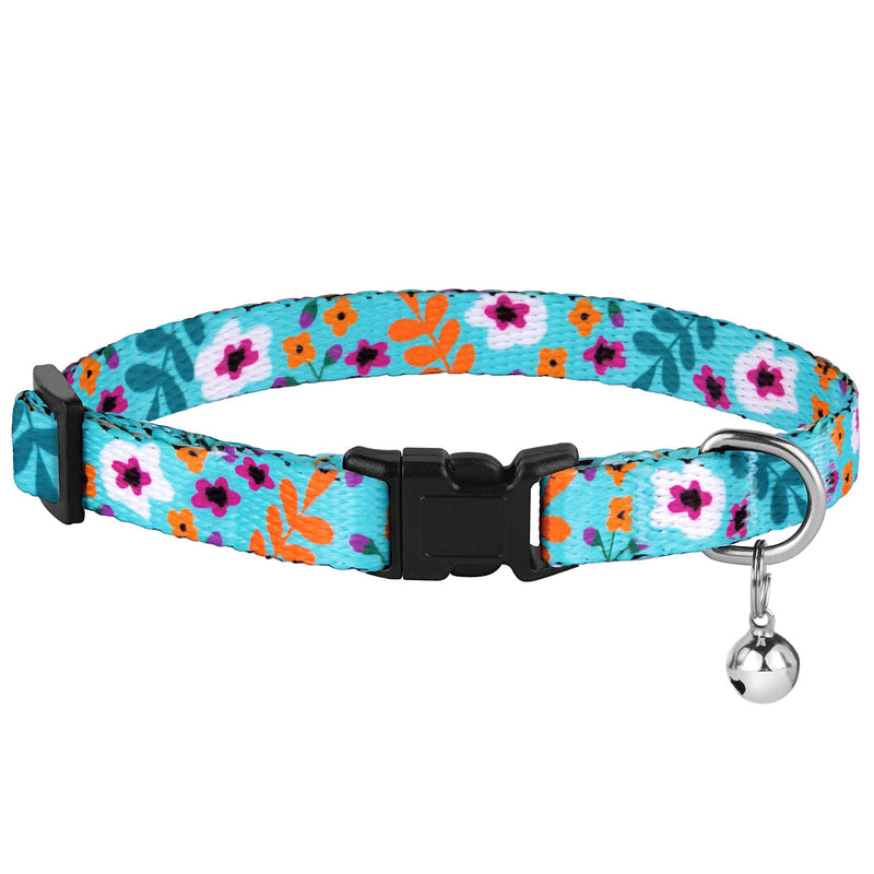 [Australia] - CollarDirect Cat Collar with Bell Floral Pattern 2 Pack Set Flower Adjustable Safety Breakaway Collars for Cats Kitten Pink + Aquamarine 