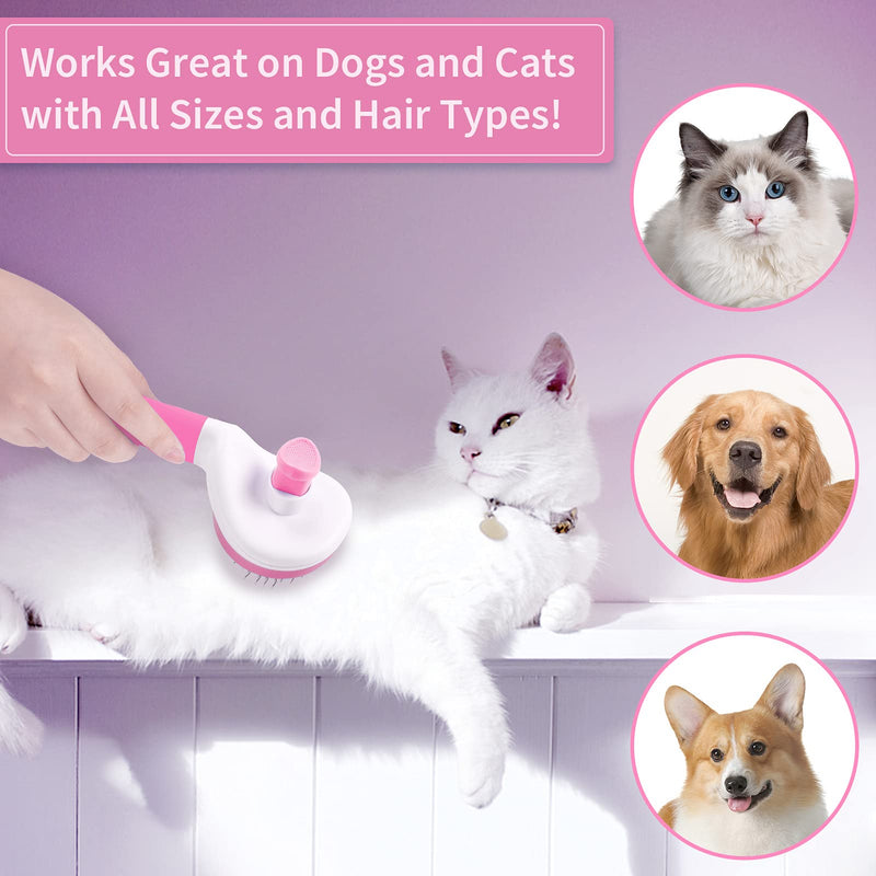 MELLIEX Dog Brush & Cat Brush, Self Cleaning Slicker Pet Grooming Brush, Shedding Grooming Tools for Dogs & Cats with Long or Short Hair Pink - PawsPlanet Australia