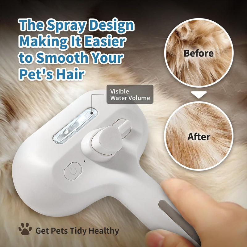 Herokitty Spray Cat Brush for Shedding, Cats Brush Remove Static Flying Hair Self Cleaning Dogs Brush for Long and Short Hair Pets Grooming Brush Remove Tangled Loose Hair Reduce Shedding (White) - PawsPlanet Australia