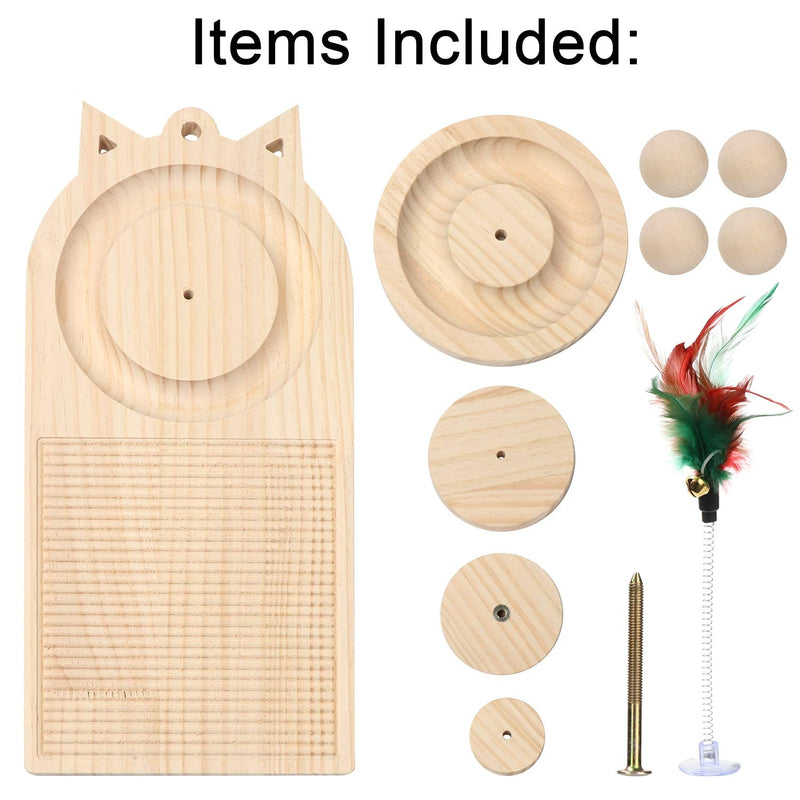 APVTI Wooden Cat Scratcher Pad Two-Layer Cat Turntable with Interactive Balls and Track Cat Toys Pet Supplies Washboard shape - PawsPlanet Australia