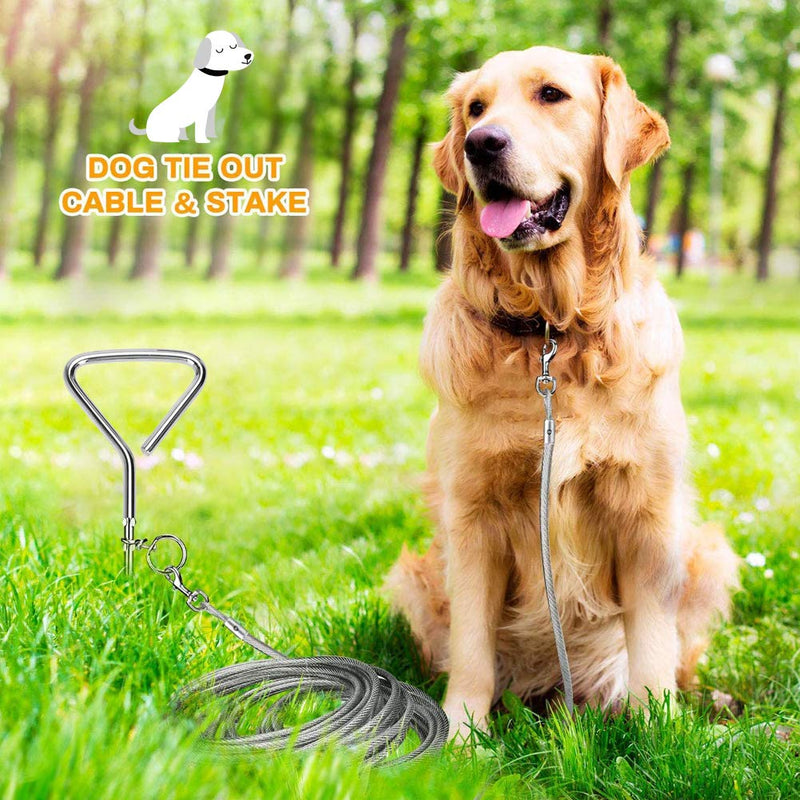 XhuangTech 16.4ft Dog Tie Out Cable with 16 inches Heavy Duty Spiral Ground Stake Spike for Dog Up to 130 lbs for Playing, Camping and Backyard in Ground - PawsPlanet Australia