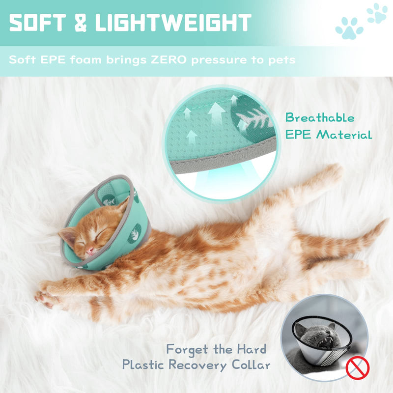 Supet Cat Cone Collar Soft Cat Recovery Collar for Small Large Cats Adjustable Elizabethan Collar for Cats Kittens Green S (neck: 5.5-9") - PawsPlanet Australia