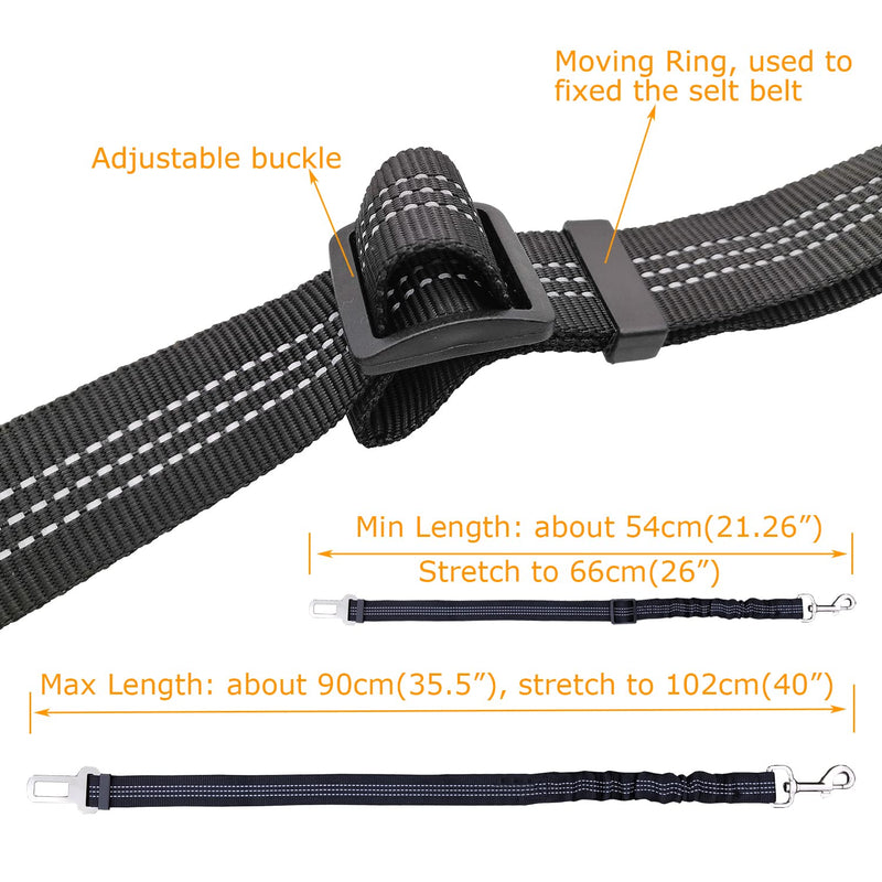 Xundefeng 2 Pieces Dog Car Harnesses Seat Belt Dog Leash Anti Shock Shock Absorber Pet Cat Dogs Bungee Flexi Leash Adjustable Lead Clip Seat Belts Black - PawsPlanet Australia
