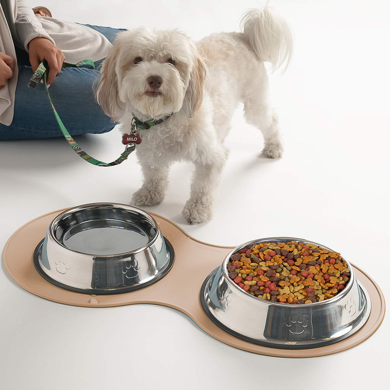 [Australia] - Dog Food Mat - Pet Feeding Mats for Floors - Waterproof Silicone Placemat for Water Bowl, Dish and Tray Small Beige 