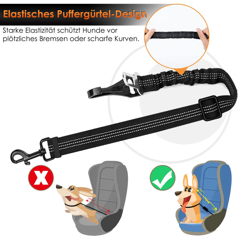 Eyein dog seat belt, 3 in 1 seat belt dog car with reflective elastic nylon bungee, dog seat belt for all dog breeds and car seats trunk, 70 cm (black) 70 cm (55-70 cm) black - PawsPlanet Australia