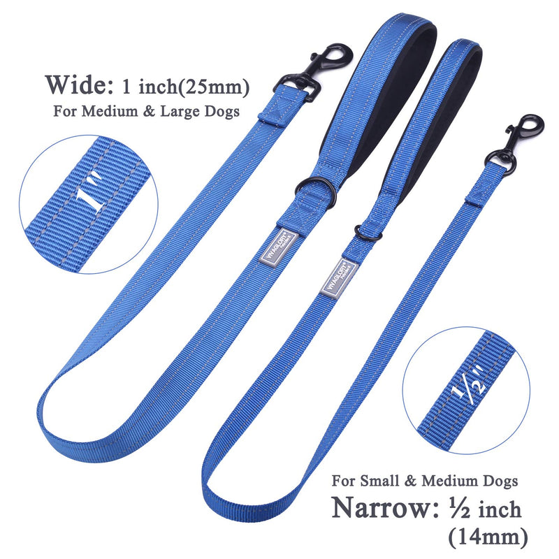 Vivaglory Dog Lead with Padded Handle, Heavy Duty Reflective 4ft Nylon Dog Training Walking Lead Leash for Medium & Large Dogs, Blue 4 ft. x 1 in. (Standard) - PawsPlanet Australia