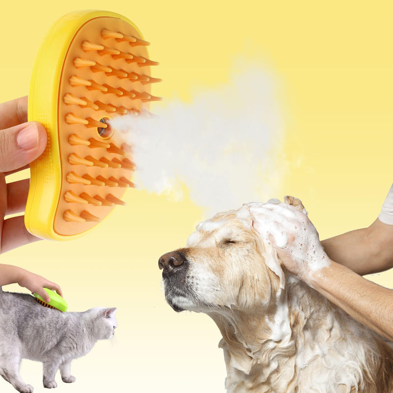 AILIYZ Steamy Pet Brush,Cat Steam Brush with Release Button,3 In 1 Cat Grooming Brush Self Cleaning Steam Spray Cat Brush for Removing Tangled and Loose Hair Yellow - PawsPlanet Australia