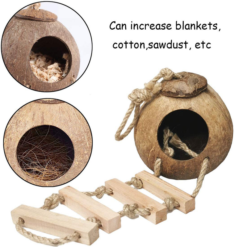 kathson Natural Coconut Hut Hamster Hiding House Pet Cave Small Animal Cage Habitat Decor Hanging Guinea Pig Toys with Ladder for Gerbils Rats Mice Playing Breeding 9PCS - PawsPlanet Australia