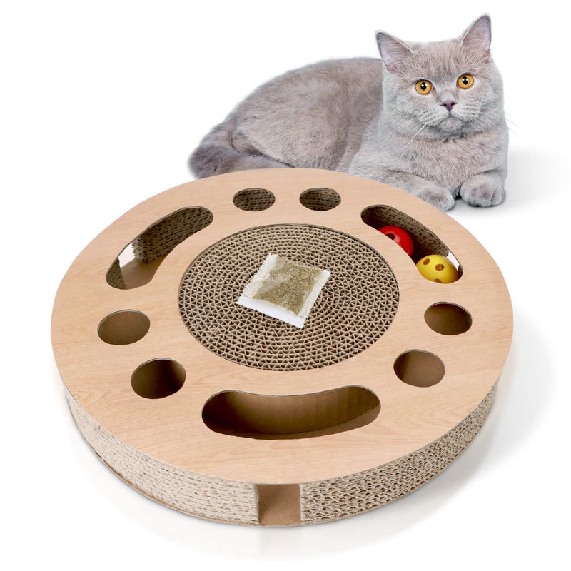 Nobleza cat scratching board with mint, cat toy interactive with 2 bell balls, 3 in 1 corrugated cardboard scratching mat cat 33 x 33 x 5.5 cm - PawsPlanet Australia