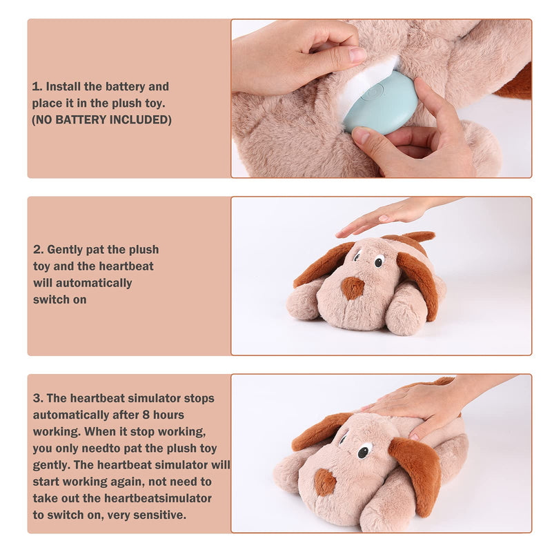 WEOK Puppy Heartbeat Stuffed Animal for Separation Anxiety Relief, Heartbeat Puppy Toy Dog Anxiety Calming Behavioral Aid Plush Toy for Dogs Cats Pets Brown - PawsPlanet Australia