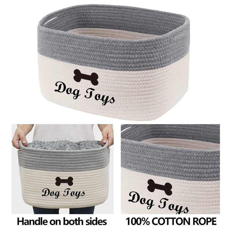 Brabtod Cotton rope dog toy basket with handle, puppy bins, pet bed, pet toy box- Perfect for organizing pet toys, blankets, leashes, coat and pee mat - WhiteGrey White Grey - PawsPlanet Australia