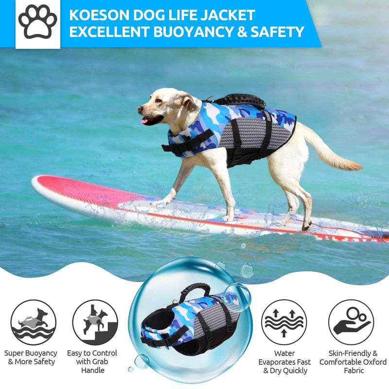 KOESON Dog Life Jacket Ripstop Pet Safety Life Vest, Adjustable Dogs Lifesaver Vest with Enhanced Buoyancy and Rescue Handle, Camouflage Swimsuit Preserver for Small Medium and Large Dogs X-Small Blue - PawsPlanet Australia