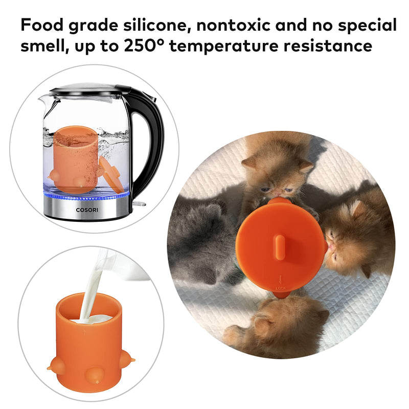 DEEDRR Silicone Bubble Milk Bowl Multi Nipple Pet Feeder for Dogs Cats Puppies Kittens(Orange) - PawsPlanet Australia