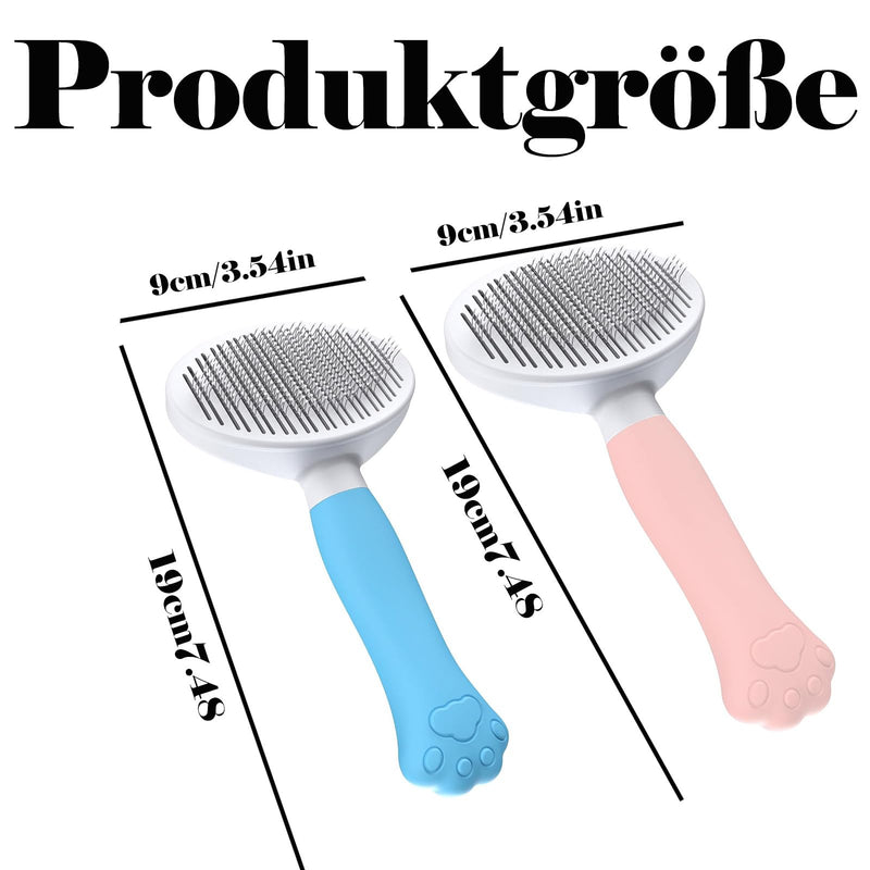 Pack of 2 Cat Brushes, Short Hair/Long Hair Cat Brush, Self-Cleaning with Handle for Removing Undercoat, Dogs, Cats, Rabbits, Undercoat Brush (Pink Blue) - PawsPlanet Australia