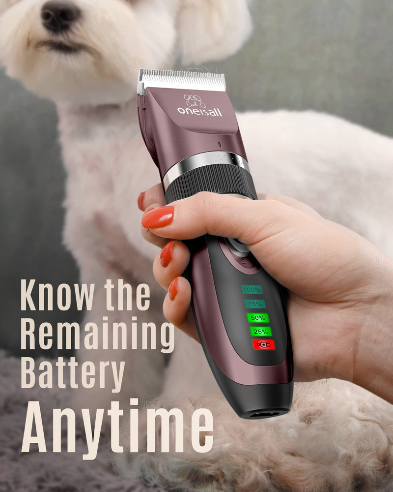 oneisall Dog Clippers Low Noise, 2-Speed Quiet Dog Grooming Kit Rechargeable Cordless Pet Hair Clipper Trimmer Shaver for Small and Large Dogs Cats Animals Brown - PawsPlanet Australia