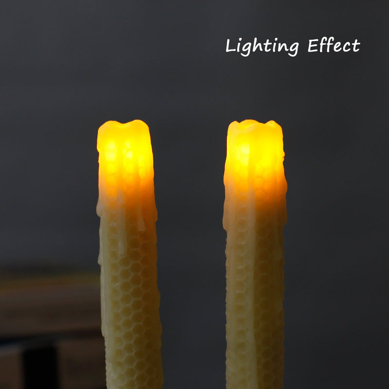 Taper Candles-Led Melted Dripping Honeycomb Flickering Flameless Candles with Timer,9 inch Tall,Ivory,Pack of 2 - PawsPlanet Australia
