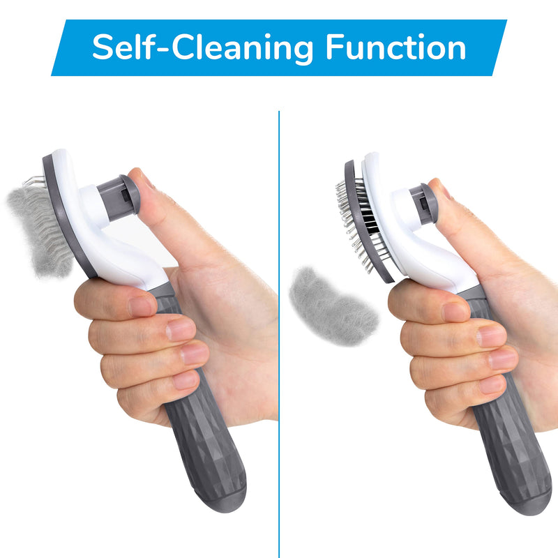 Cleanpet's dog brush and cat brush for cats, dogs and puppies with short and long hair, self-cleaning animal hair brush, removes undercoat, gray - PawsPlanet Australia