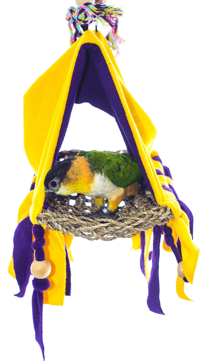 Birds LOVE Fun Bird Hut Bed Tent for Small or Medium Birds, Partially Open Base Allows Dropping to Go Through to Bird Cage, Lovebirds Conures Senegals Parakeets Caiques Cockatiels - Choose Size MD - 9" l x 5" w x 6" h - PawsPlanet Australia