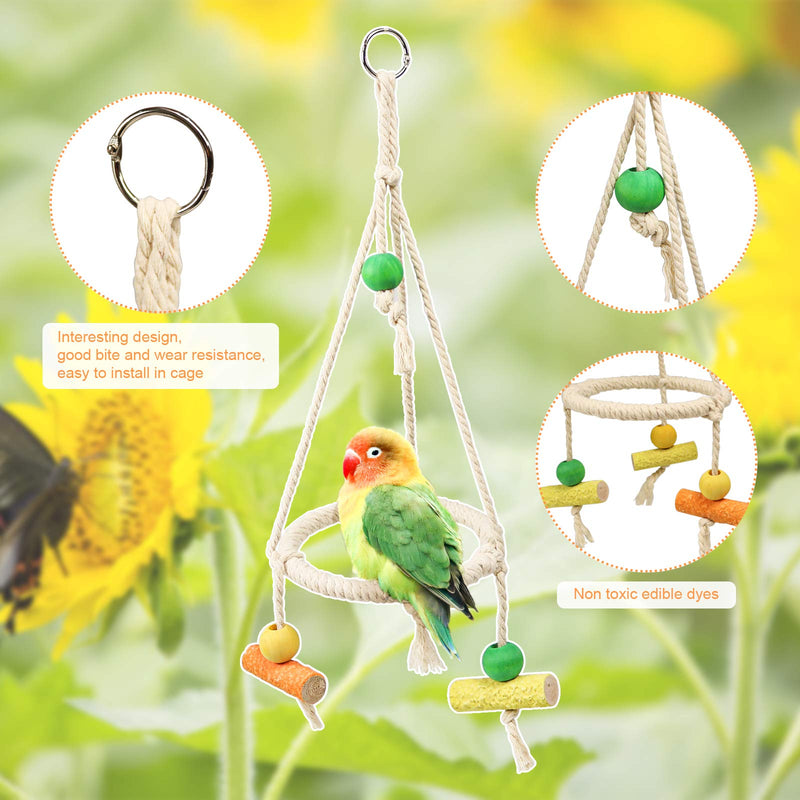 Bird Perch Stand Parrot Rope Swing Hanging Toy,Circle Ring Parakeet Perch Swing Toys&Bird Platform Parrot Stand Playground for Budgie Conure Finches Lovebird Cockatiel Cockatoo Exercise Toys H01 - PawsPlanet Australia