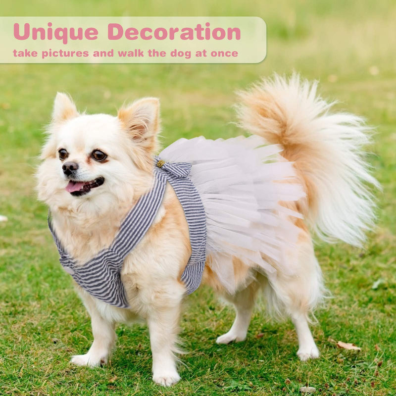 SUNFURA Stripe Dog Dresses, Cute Halter Princess Tutu Dress with Sweetie Bowknot for Small Dogs Cats Pets on Wedding Party Summer Beach, Soft Breathable Puppy Doggie Vest Shirt Apparel (Blue S) Blue - PawsPlanet Australia